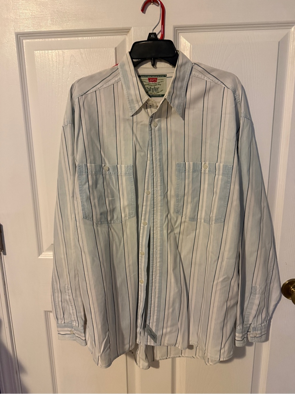 Vintage Levi's White and Light Blue Striped Shirt